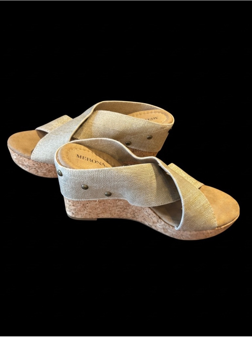 Merona Champagne Linen Cork Wedge Sandals